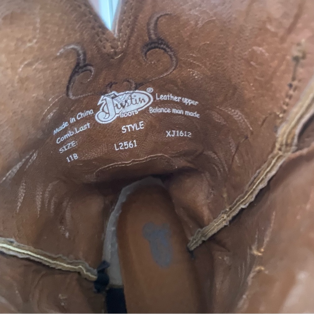 Justin Boots Brown Embroidered Leather Western Heeled Boots - Picture 7 of 7
